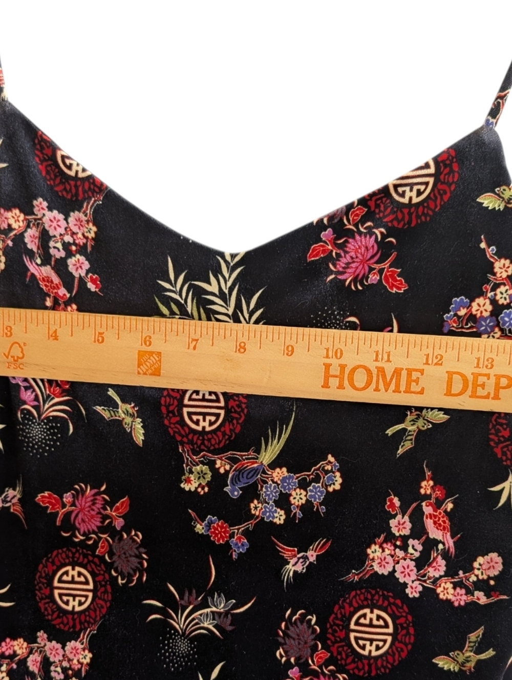 Vintage 90's Black Velvet Asian Floral Slip Dress Goth Whimsygoth Size medium - Picture 4 of 8